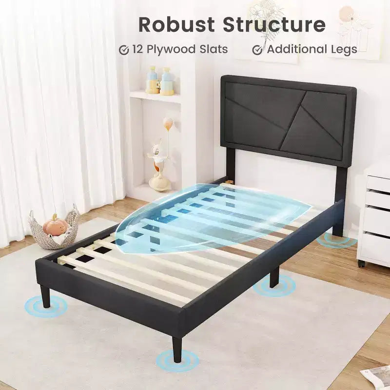 Telaio letto imbottito a piattaforma, con testiera alta, trapuntato, grigio – Singolo/Matrimoniale francese/Matrimoniale, 1–2 persone