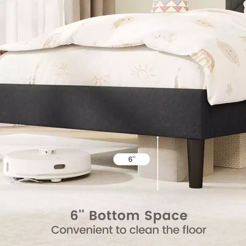 Telaio letto imbottito a piattaforma, con testiera alta, trapuntato, grigio – Singolo/Matrimoniale francese/Matrimoniale, 1–2 persone