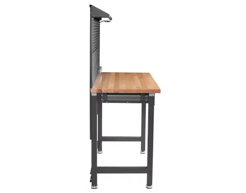 Banco da Lavoro Illuminato con Piano in Legno e Pannello Forato – Granito / Grafite / Rosso / Bianco