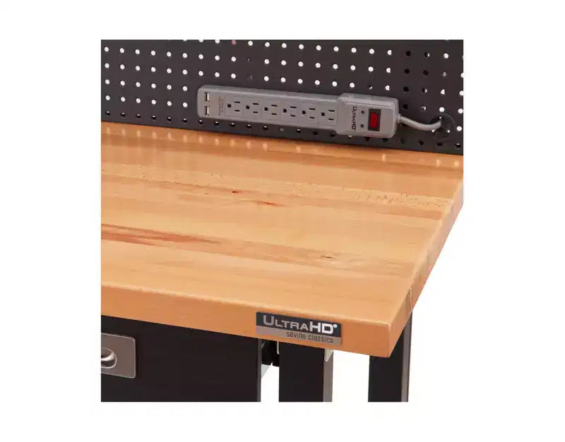 Banco da Lavoro Illuminato con Piano in Legno e Pannello Forato – Granito / Grafite / Rosso / Bianco