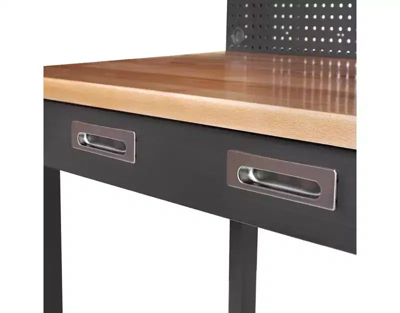 Banco da Lavoro Illuminato con Piano in Legno e Pannello Forato – Granito / Grafite / Rosso / Bianco