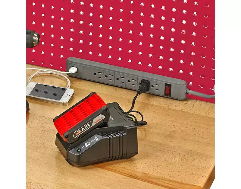 Banco da Lavoro Illuminato con Piano in Legno e Pannello Forato – Granito / Grafite / Rosso / Bianco