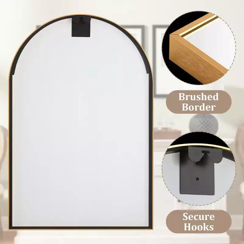 Specchio da parete ad arco dorato, singolo, con cornice sottile