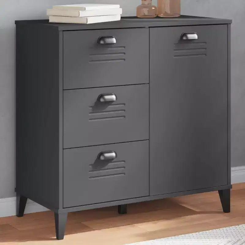 Credenza in pino massello con 3 cassetti e 3 ante – Antracite / Nero / Bianco