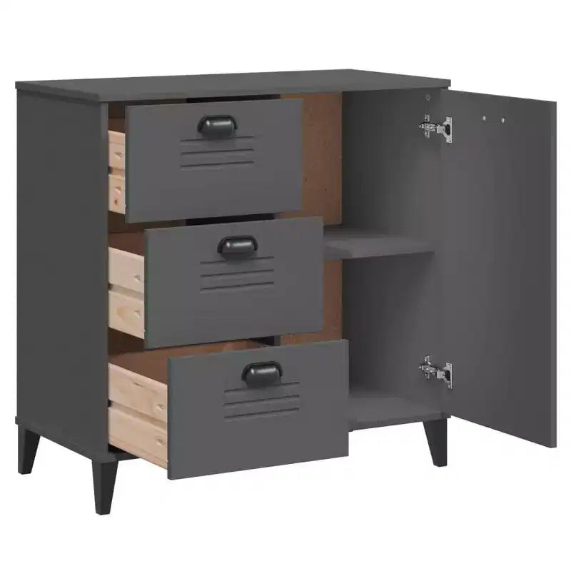 Credenza in pino massello con 3 cassetti e 3 ante – Antracite / Nero / Bianco