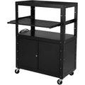 Height Adjustable AV Cart with Lockable Storage, 4 Swivel Casters/2 Locking Brakes/16.4ft Power Cord/Durable Cold Rolled Steel, Classroom&Garage