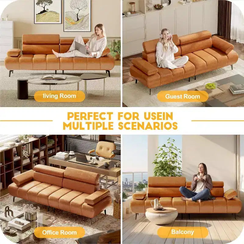 Divano Letto Futon in Similpelle Nera, 3 Posti, Convertibile con Schienale Regolabile e Sezione Divisibile