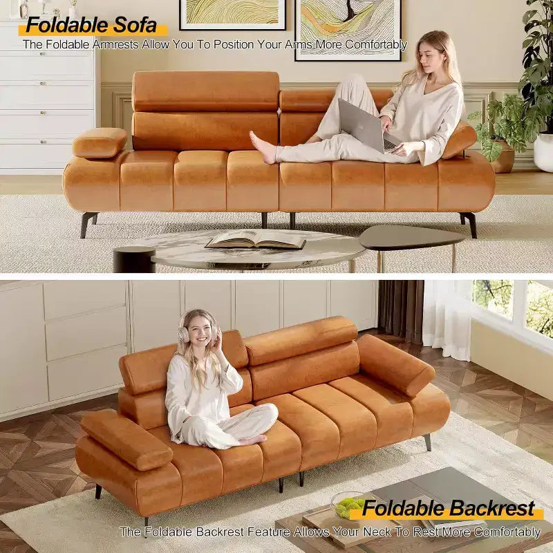 Divano Letto Futon in Similpelle Nera, 3 Posti, Convertibile con Schienale Regolabile e Sezione Divisibile
