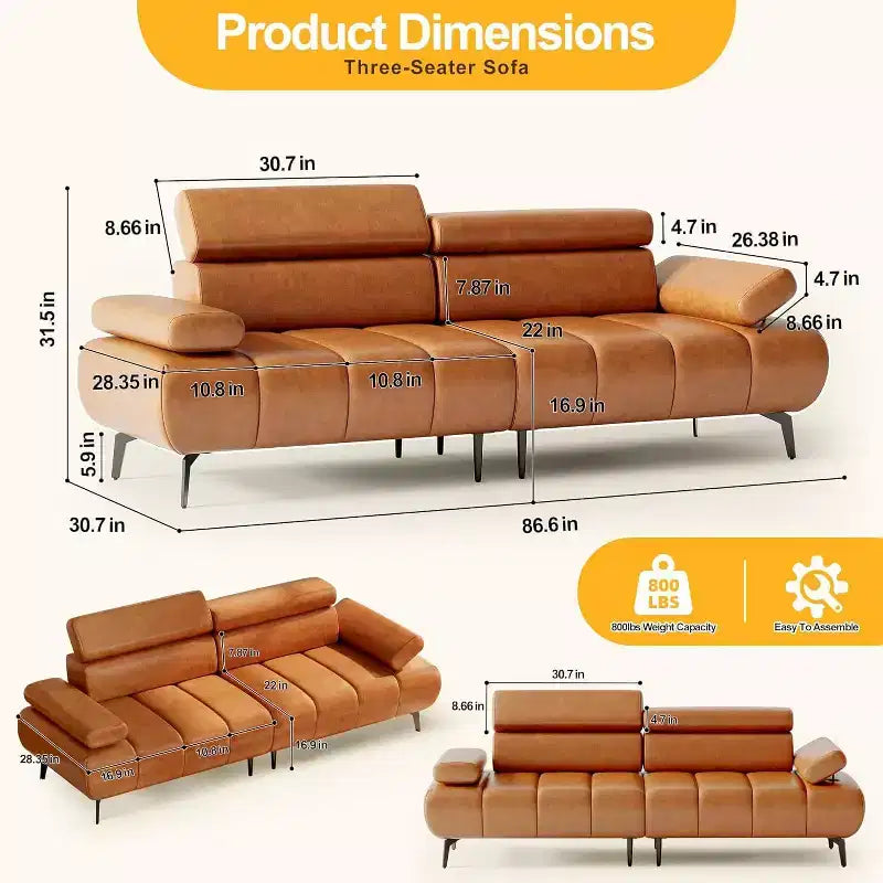 Divano Letto Futon in Similpelle Nera, 3 Posti, Convertibile con Schienale Regolabile e Sezione Divisibile