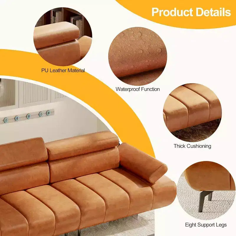 Divano Letto Futon in Similpelle Nera, 3 Posti, Convertibile con Schienale Regolabile e Sezione Divisibile