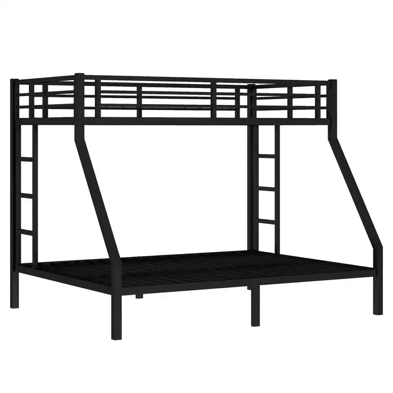 Letto a castello in metallo nero/bianco, Twin XL sopra Queen, 2 scale, sponda di sicurezza, per 2 persone