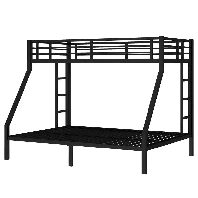 Letto a castello in metallo nero/bianco, Twin XL sopra Queen, 2 scale, sponda di sicurezza, per 2 persone