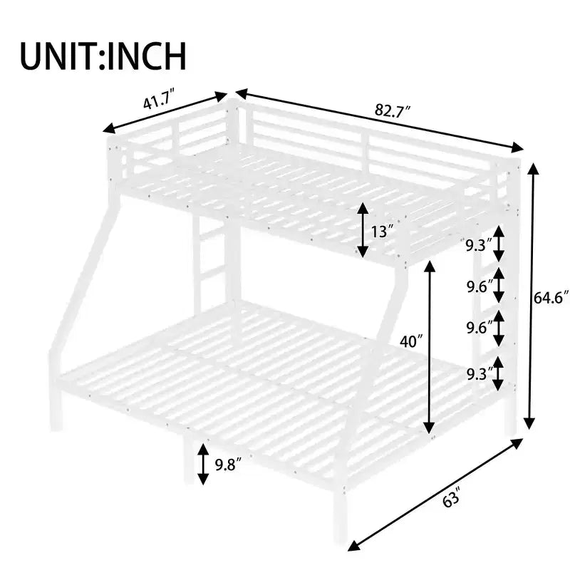 Letto a castello in metallo nero/bianco, Twin XL sopra Queen, 2 scale, sponda di sicurezza, per 2 persone