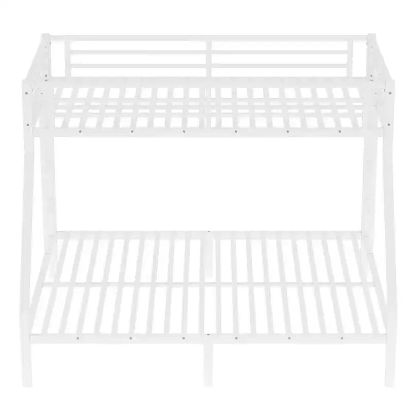 Letto a castello in metallo nero/bianco, Twin XL sopra Queen, 2 scale, sponda di sicurezza, per 2 persone