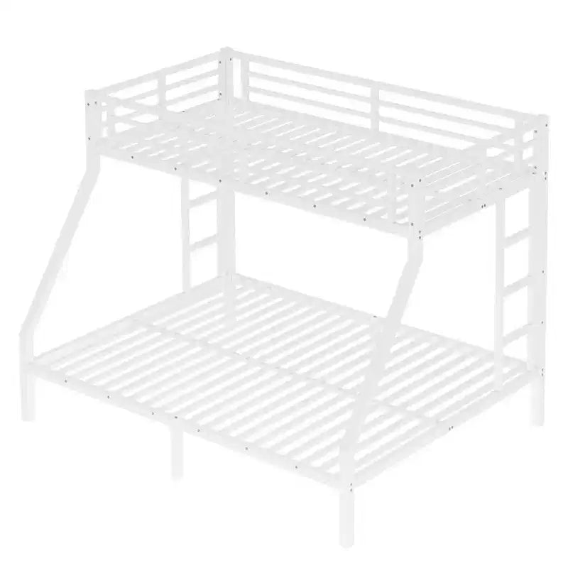 Letto a castello in metallo nero/bianco, Twin XL sopra Queen, 2 scale, sponda di sicurezza, per 2 persone