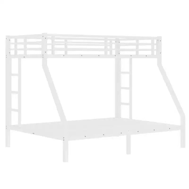 Letto a castello in metallo nero/bianco, Twin XL sopra Queen, 2 scale, sponda di sicurezza, per 2 persone