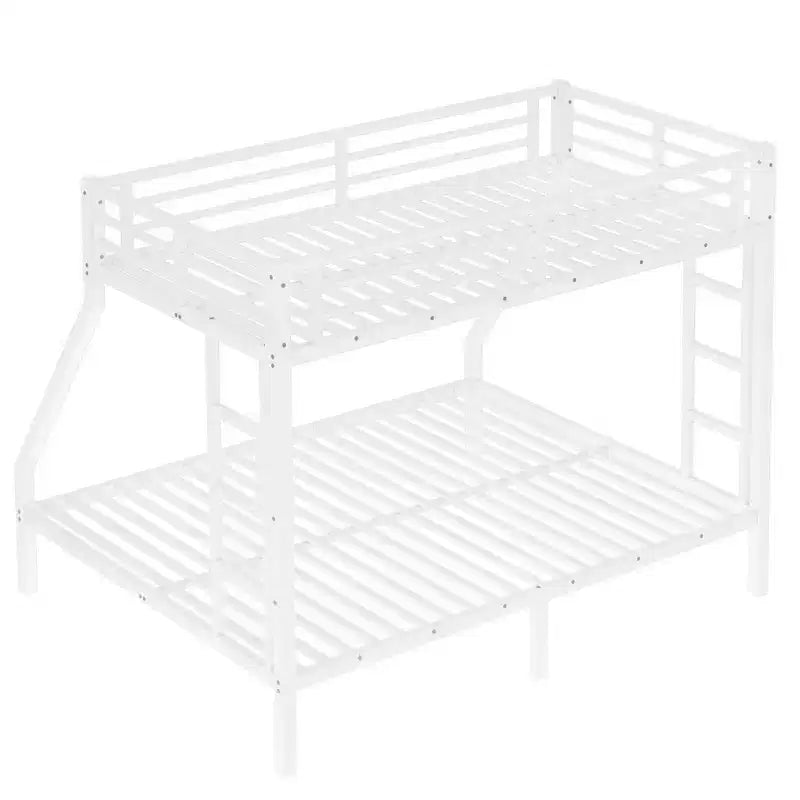 Letto a castello in metallo nero/bianco, Twin XL sopra Queen, 2 scale, sponda di sicurezza, per 2 persone