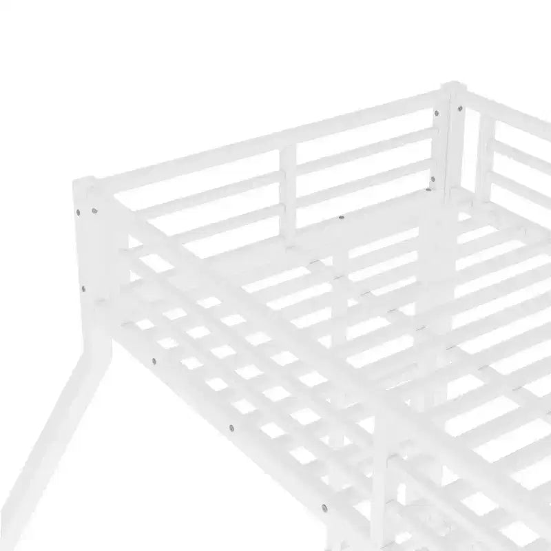 Letto a castello in metallo nero/bianco, Twin XL sopra Queen, 2 scale, sponda di sicurezza, per 2 persone