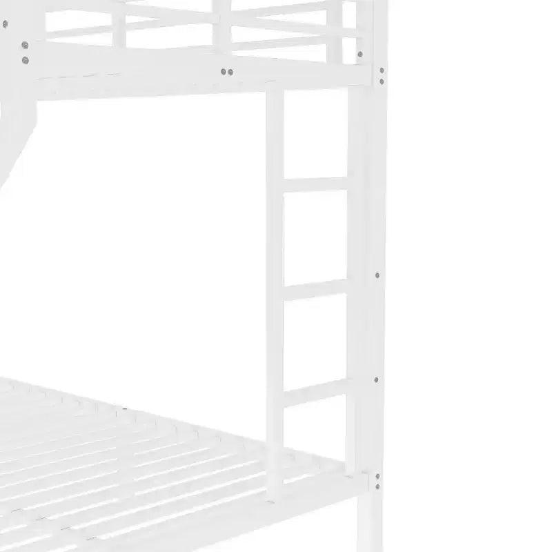 Letto a castello in metallo nero/bianco, Twin XL sopra Queen, 2 scale, sponda di sicurezza, per 2 persone