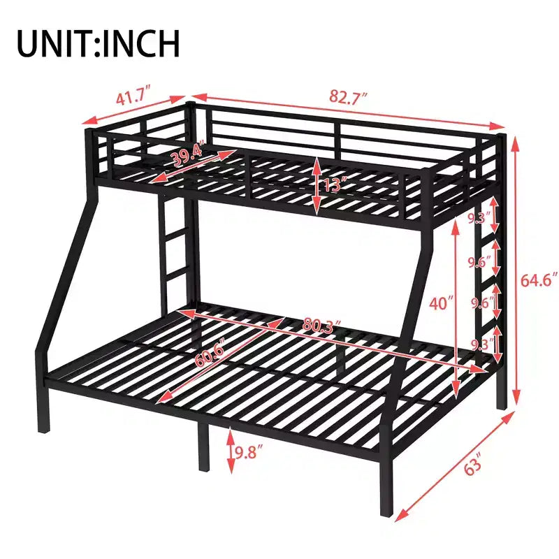 Letto a castello in metallo nero/bianco, Twin XL sopra Queen, 2 scale, sponda di sicurezza, per 2 persone