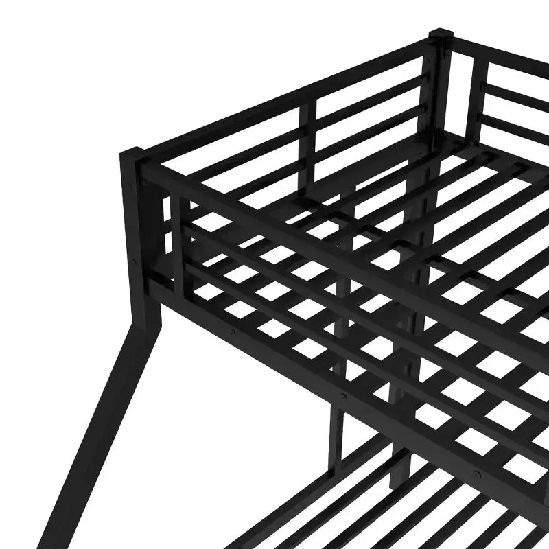 Letto a castello in metallo nero/bianco, Twin XL sopra Queen, 2 scale, sponda di sicurezza, per 2 persone