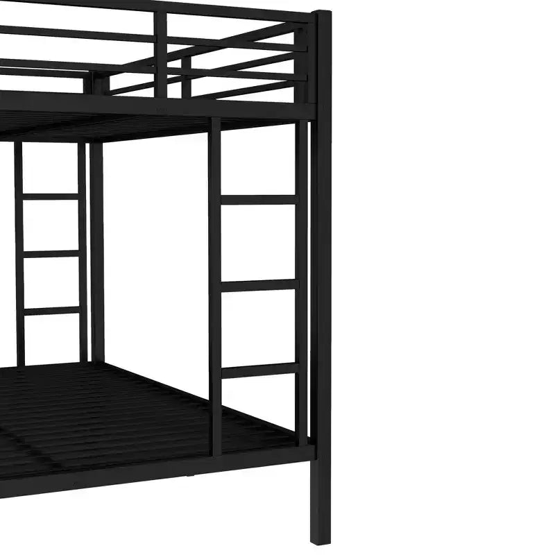 Letto a castello in metallo nero/bianco, Twin XL sopra Queen, 2 scale, sponda di sicurezza, per 2 persone