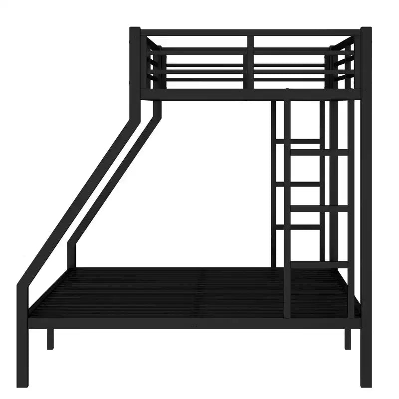 Letto a castello in metallo nero/bianco, Twin XL sopra Queen, 2 scale, sponda di sicurezza, per 2 persone