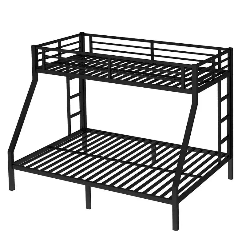 Letto a castello in metallo nero/bianco, Twin XL sopra Queen, 2 scale, sponda di sicurezza, per 2 persone