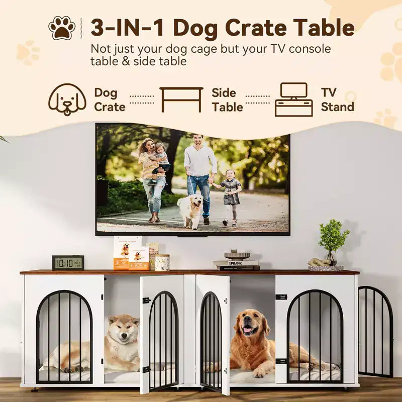 Cassa doppia per cani in legno marrone da 71" con divisorio, a 4 ante, per 2 cani