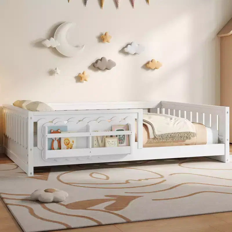 Naturale/Bianco, Letto a Piattaforma Semi-Chiuso con Mensole, Singolo/Piazza e Mezza, 1 Bambino