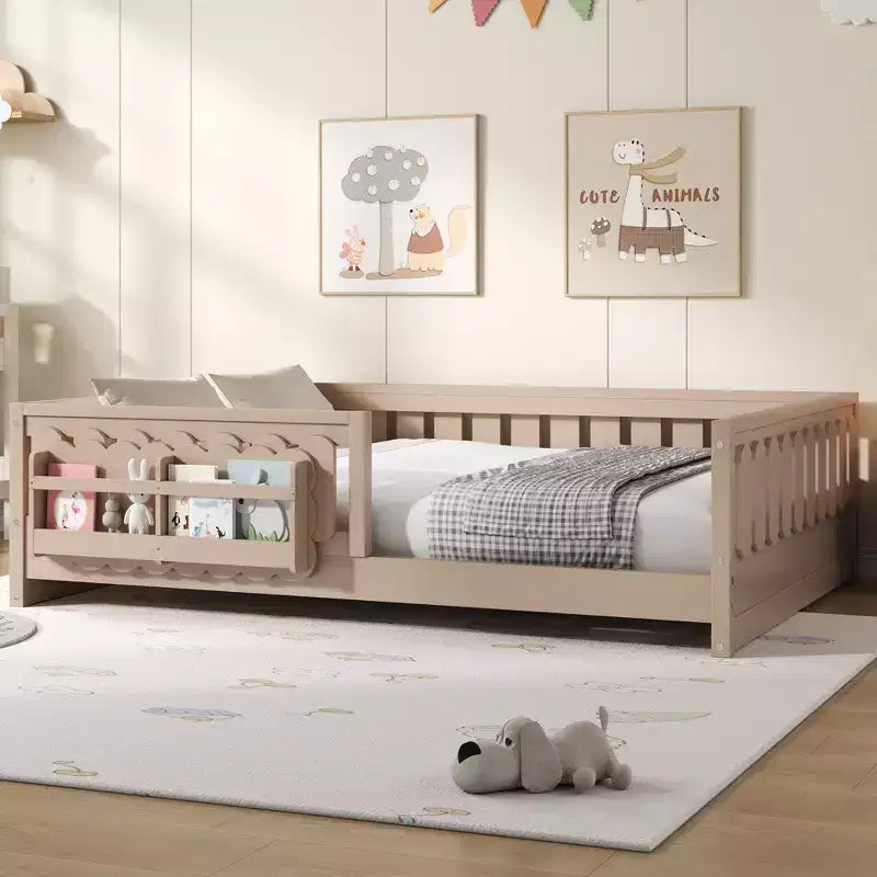 Naturale/Bianco, Letto a Piattaforma Semi-Chiuso con Mensole, Singolo/Piazza e Mezza, 1 Bambino