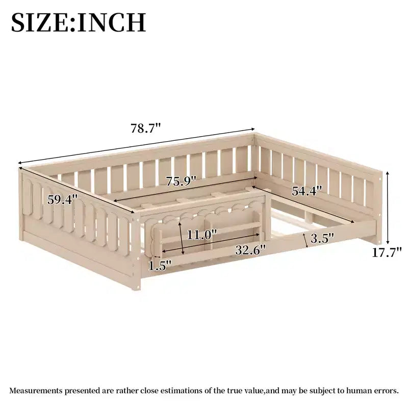 Naturale/Bianco, Letto a Piattaforma Semi-Chiuso con Mensole, Singolo/Piazza e Mezza, 1 Bambino