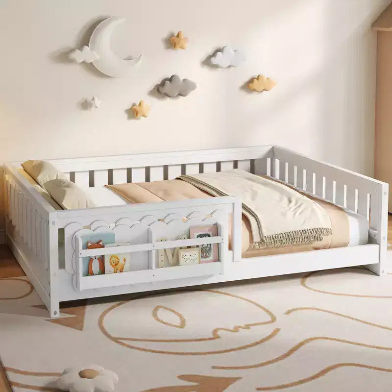 Naturale/Bianco, Letto a Piattaforma Semi-Chiuso con Mensole, Singolo/Piazza e Mezza, 1 Bambino