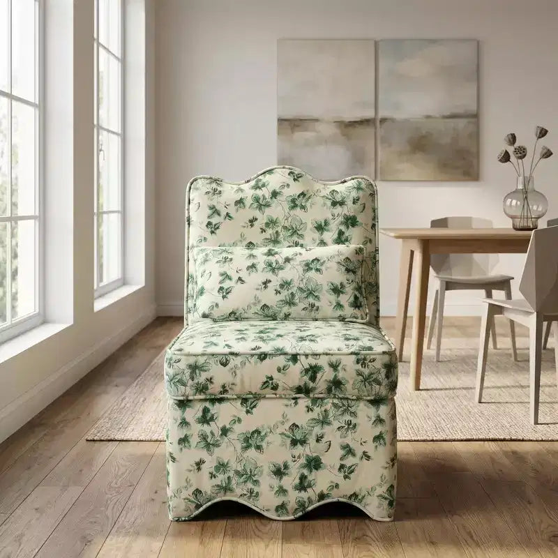 Poltrona a pozzetto verde floreale senza braccioli, 1 posto