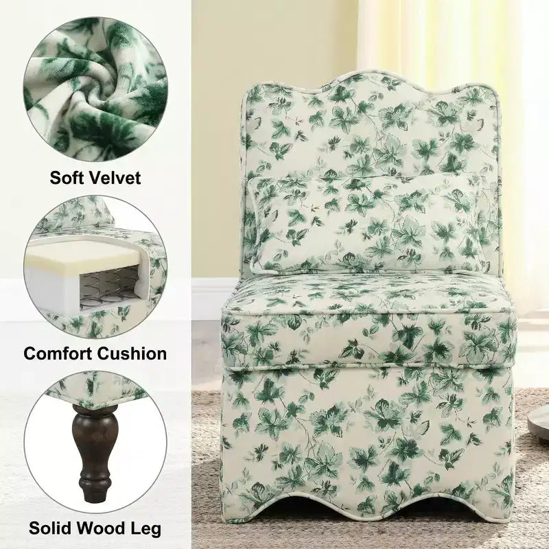 Poltrona a pozzetto verde floreale senza braccioli, 1 posto