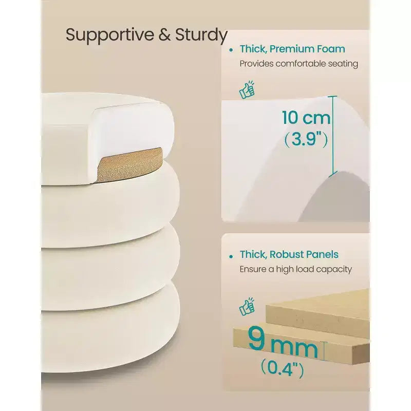 Pouf rotondo contenitore in velluto bianco crema, stile donut, seduta singola