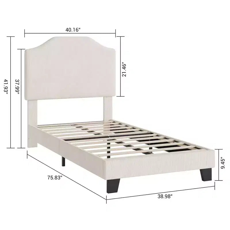 Struttura letto singolo imbottita in velluto a coste beige/rosa con testiera regolabile – 1 persona