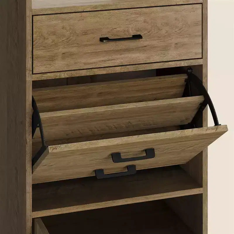 Scarpiera da ingresso 5-in-1 marrone/bianco con pannello forato e cassetti a ribalta
