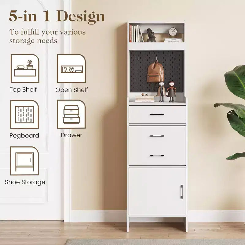 Scarpiera da ingresso 5-in-1 marrone/bianco con pannello forato e cassetti a ribalta