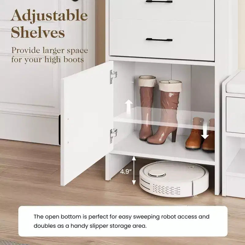 Scarpiera da ingresso 5-in-1 marrone/bianco con pannello forato e cassetti a ribalta