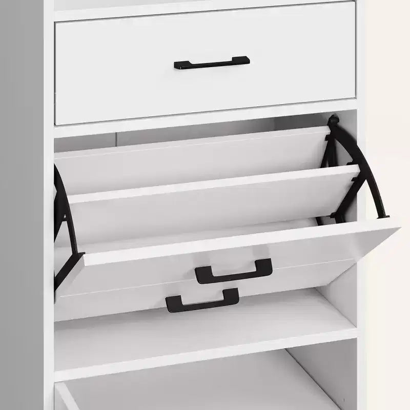 Scarpiera da ingresso 5-in-1 marrone/bianco con pannello forato e cassetti a ribalta