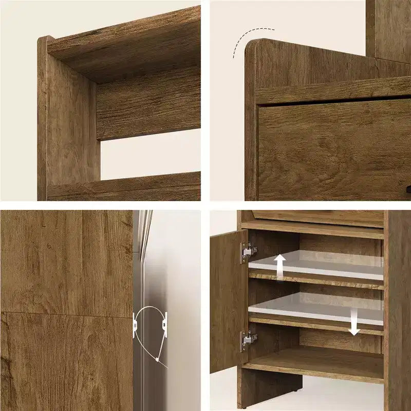 Scarpiera da ingresso 5-in-1 marrone/bianco con pannello forato e cassetti a ribalta