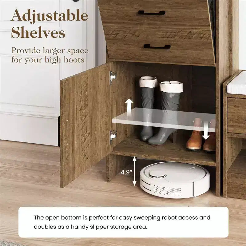 Scarpiera da ingresso 5-in-1 marrone/bianco con pannello forato e cassetti a ribalta