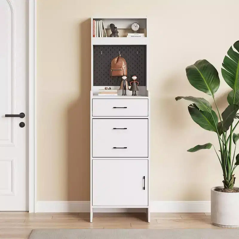 Scarpiera da ingresso 5-in-1 marrone/bianco con pannello forato e cassetti a ribalta