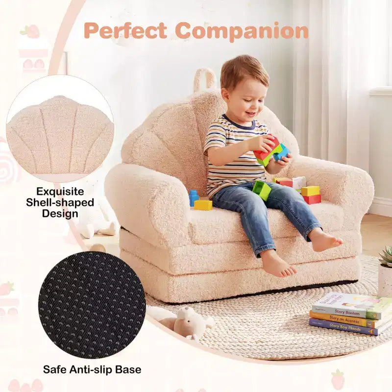 Divano per Bambini 2-in-1 Divano e Lettino Convertibile, Beige/Verde/Rosa, 1 Posto