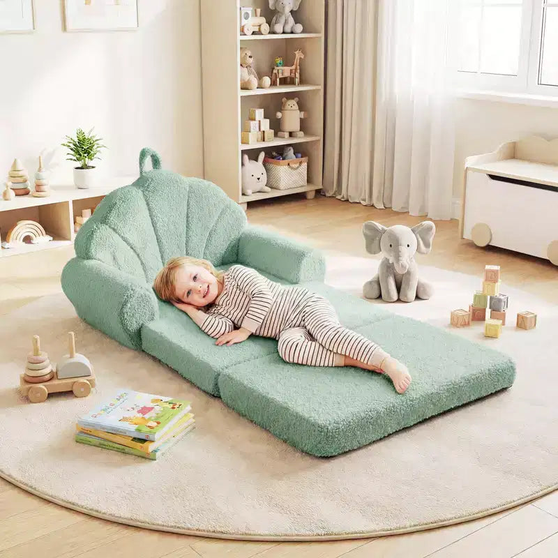 Divano per Bambini 2-in-1 Divano e Lettino Convertibile, Beige/Verde/Rosa, 1 Posto