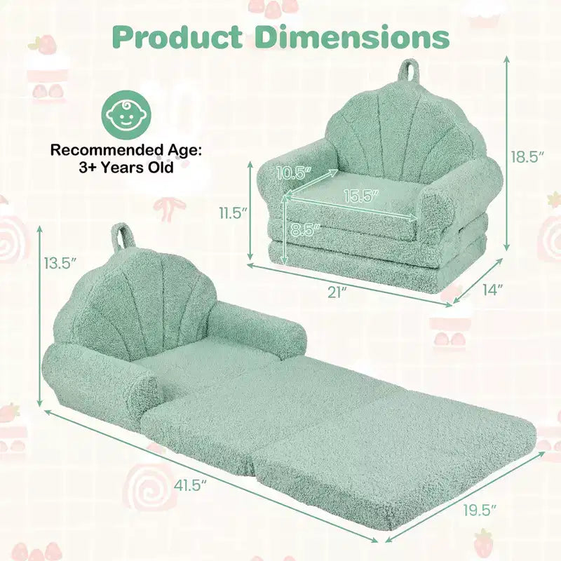 Divano per Bambini 2-in-1 Divano e Lettino Convertibile, Beige/Verde/Rosa, 1 Posto
