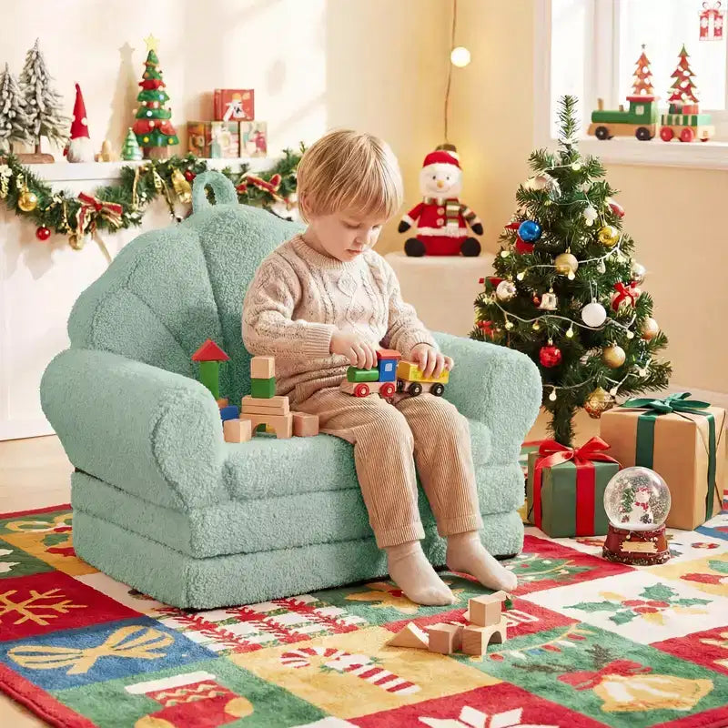 Divano per Bambini 2-in-1 Divano e Lettino Convertibile, Beige/Verde/Rosa, 1 Posto