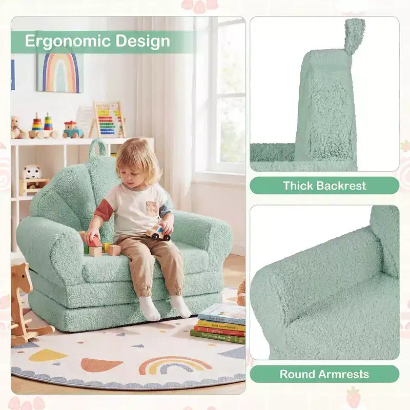 Divano per Bambini 2-in-1 Divano e Lettino Convertibile, Beige/Verde/Rosa, 1 Posto