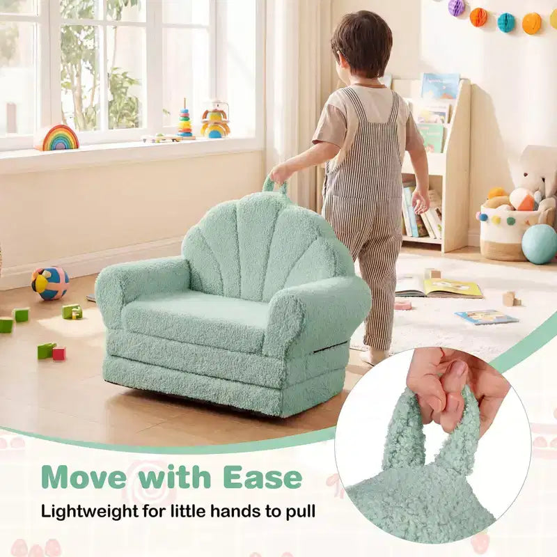 Divano per Bambini 2-in-1 Divano e Lettino Convertibile, Beige/Verde/Rosa, 1 Posto